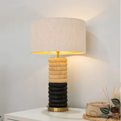 Brass Metal and Ring Design Table Lamp with Neutral Shade