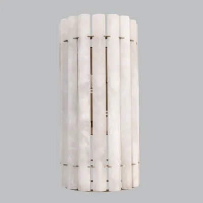 White Alabaster Strips and Bronze Metal Wall Lamp