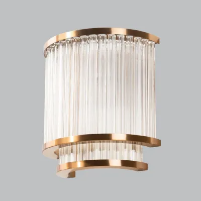 Two Tiered Glass Rods Wall Lamp with Brass Accent