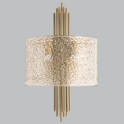 Glass Textured Wall Lamp with Brass Vertical Metal Rods