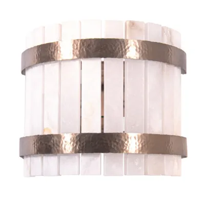 White Alabaster Panel Wall Lamp with Bronze Accents