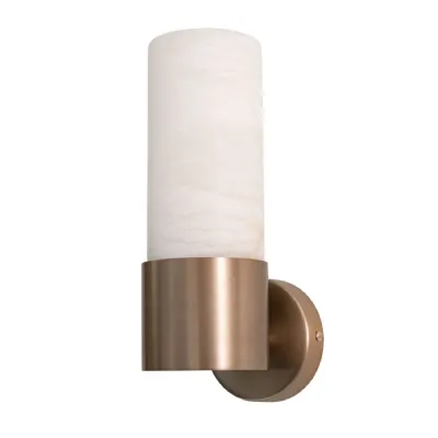 White Alabaster Tube Wall Lamp with Bronze Metal Base