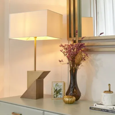 Brass Metal Tall Table Lamp with Off White Shade