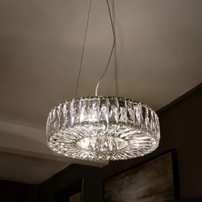 Crystal 6 Lights Round Chandelier with Nickel Metal Hook
