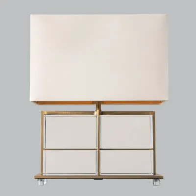 Brass Framed Crystal Block Table Lamp with Opal Shade