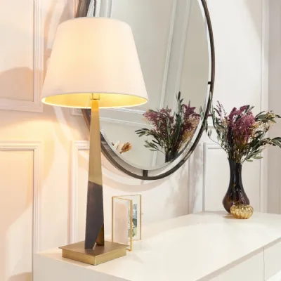 Brass Metal 2 Tone Table Lamp Cream and Gold Fabric Shade