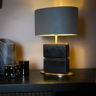 Black Marble Table Lamp with Oval Shade