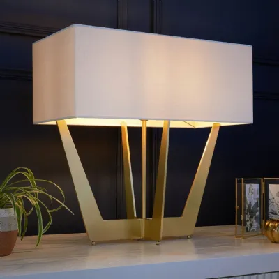 Gold Textured Intricate Frame Table Lamp with Cream Shade
