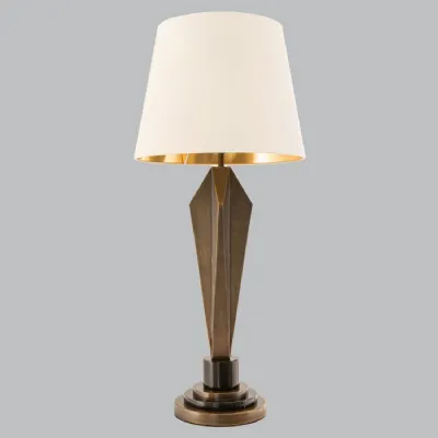 Brass Metal and Marble Based Table Lamp with Opal Shade