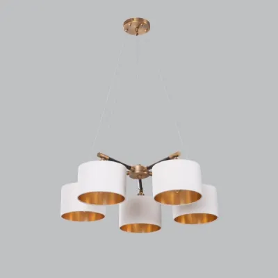 Modern 5 Opal Shade Chandelier with Brass Finish