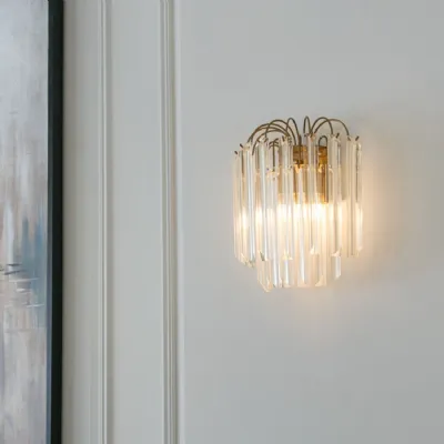 Antique Brass Metal and Glass Wall Lamp