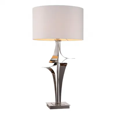 Nickel Unique Bent Table Lamp with Cream Shade