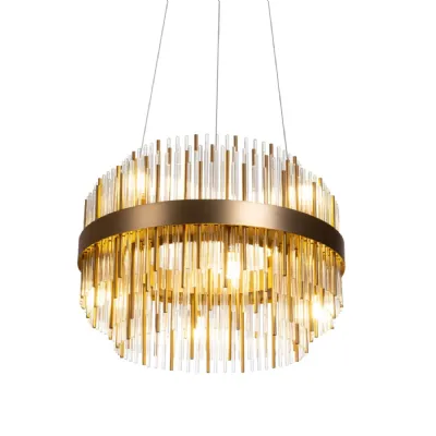 3 Layered Glass Chandelier with Brass Metal Accent