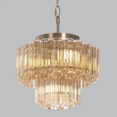 Brass Metal Two Tier Chandelier with Clear Tubes