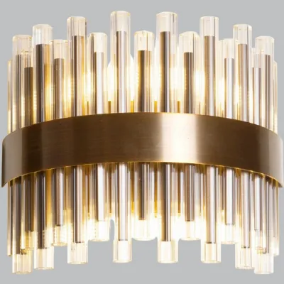 Antique Brass Metal and Glass Curved Wall Lamp