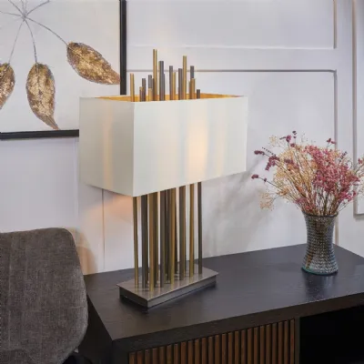 Brass Multiple Rods Design Table Lamp with Off White Shade