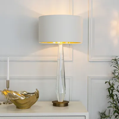 Brass and Crystal Plinth Table Lamp with Opal Shade
