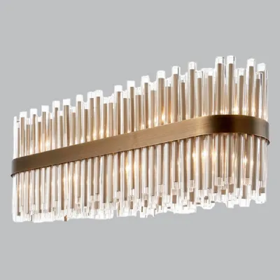 Brass Metal and Glass Long Rectangular Chandelier
