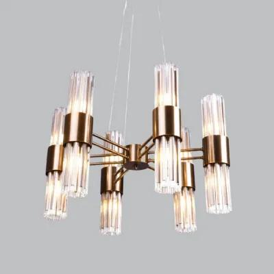 Brass Metal and Clear Glass 6 Arm Chandelier 62cm