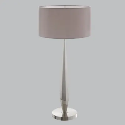 Nickel Metal Tapered Stand Table Lamp with Latte Shade