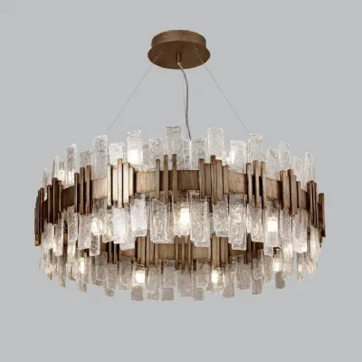 Gold Metal Texture Clear Glass Large Chandelier 80cm
