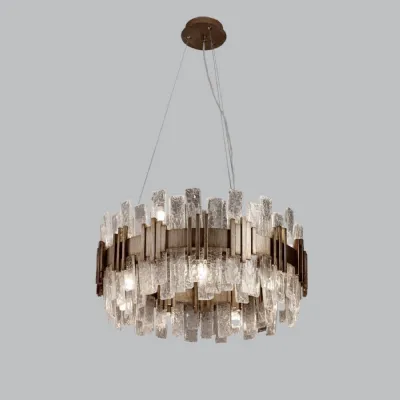 Gold Metal Clear Glass Round Chandelier 60cm Dia