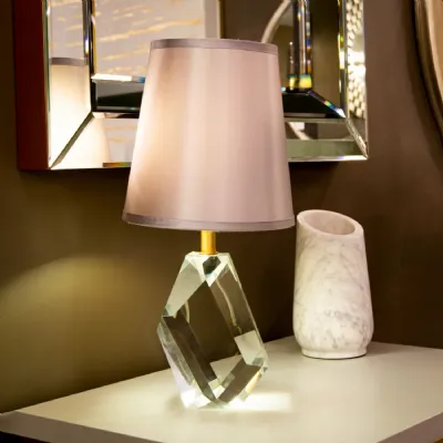 Crystal Table Lamp with Gunmetal Tapered Shade