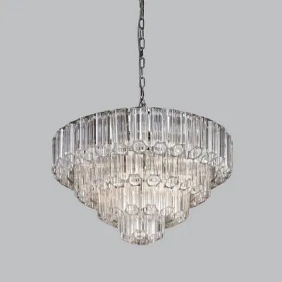 Nickel Metal and Clear Glass 9 Arm Chandelier 66cm