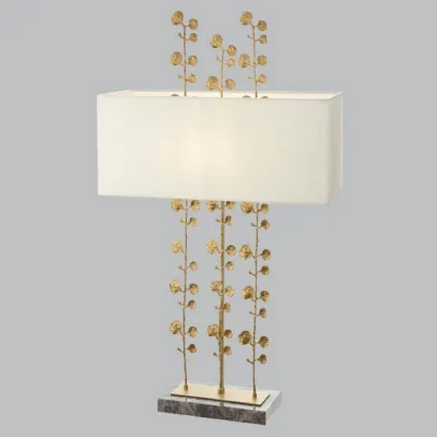 Brass Leafy Stem Design Table Lamp with Grey Marble Base
