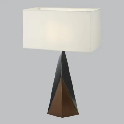 Two Toned Brass and Black Table Lamp with Off White Shade