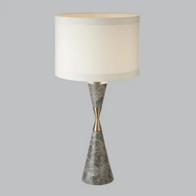 Antique Brass and Grey Marble Table Lamp Grey Round Shade