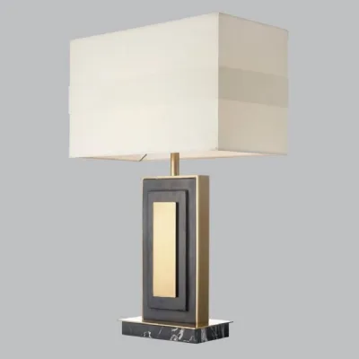 Black Marble Table Lamp Brass Base Banded Off White Shade
