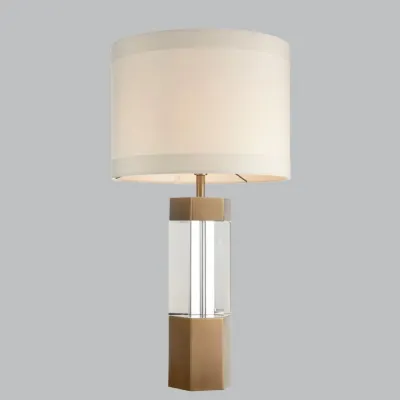 Crystal and Antique Brass Table Lamp Off White Shade