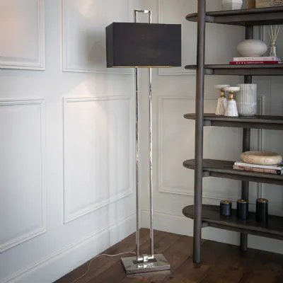 Nickel Metal Floor Lamp with Gunmetal Fabric Shade