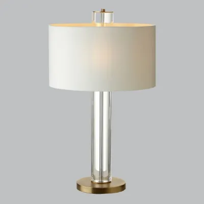 Brass and Crystal Sphere Table Lamp with Opal Shade