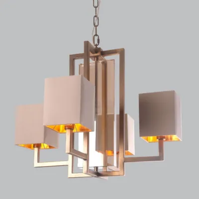 Brass Metal and Opal Chandelier with 4 Branches