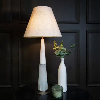 Gunmetal Alabaster Table Lamp with Fabric Shade