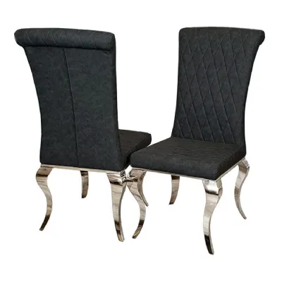 Luxury Black PU Leather Cross Stitch Back Dining Chair with Chrome Curved Legs
