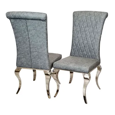 Luxury Dark Grey PU Leather Cross Stitch Back Dining Chair with Chrome Curved Legs