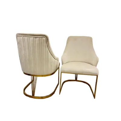 Modern Cream Velvet Upholstered Dining Chair with Gold Stainless Steel Frame