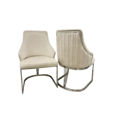 Modern Cream Velvet Upholstered Dining Chair with Silver Stainless Steel Frame