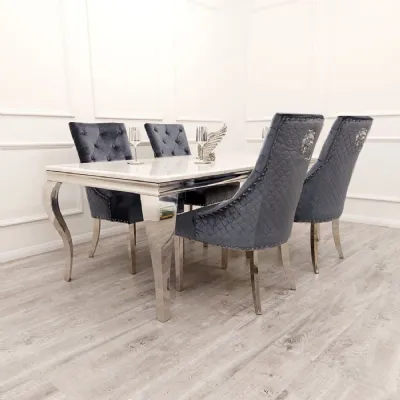 Modern White Glass Top Rectangular 6 Seater Dining Table with Chrome Curved Legs