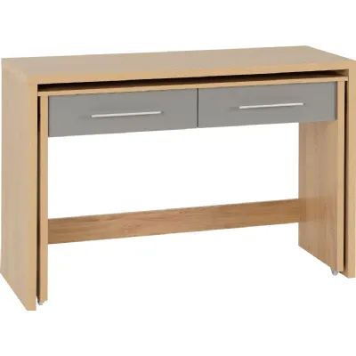 Seville 2 Drawer Slider Desk Grey High Gloss Light Oak Effect Veneer