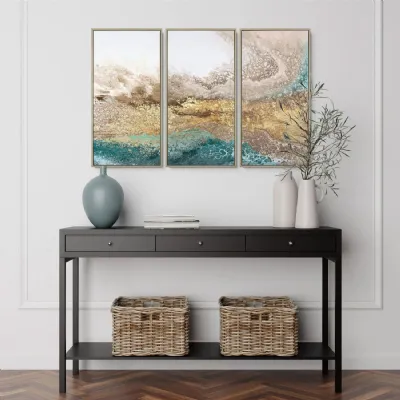 Grey Framed Triptych Canvas with Gold Accents