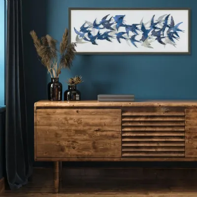 Brown and Gold Framed Wall Art with Swallow Design