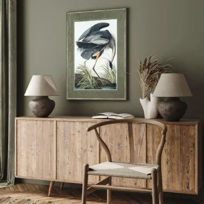 Blue Heron Framed Heritage Mount Rectangular Wall Art
