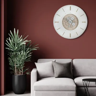 Ivory Metal Exposed Cog Design Round Wall Clock 74cm Dia