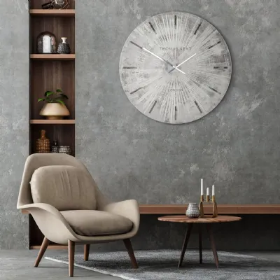 Grey Metal Silver Starburst Design 90cm Round Wall Clock