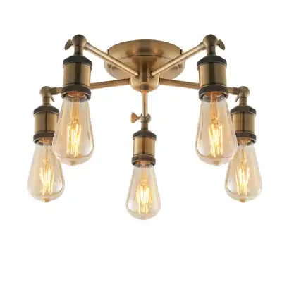 Antique Brass Large 5 Arm Ceiling Light