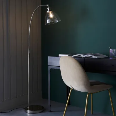 Bright Nickel Steel Floor Lamp with Clear Glass Shade